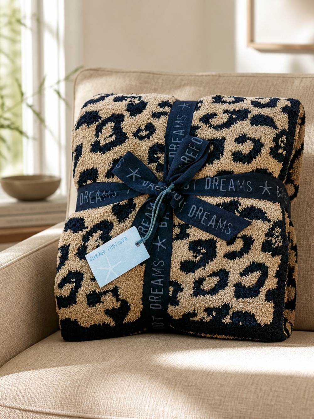 Barefoot Dreams Leopard-Pattern Throw Blanket in Black and Cream Taupe